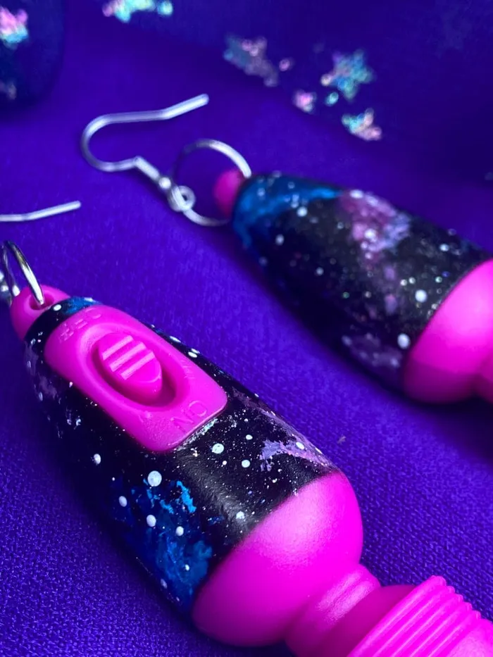 The Kinky Peach Female Sex Toys Hand Painted Galaxy Vibrator Earrings