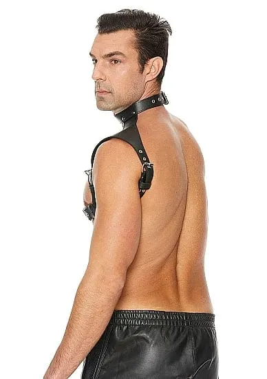 Female Sex Toys Shots Men Harness with Neck Collar One Size BlackOUCH Vice Distribution