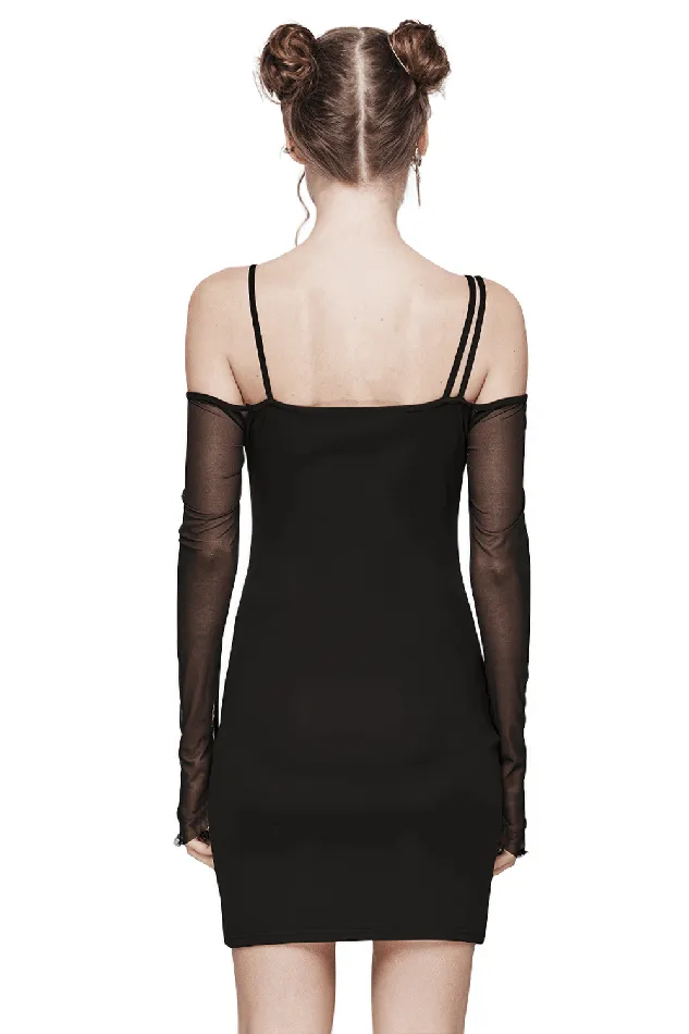 Anal EVEs SECRETS Asymmetric Gothic Black Dress with Mesh Sleeves