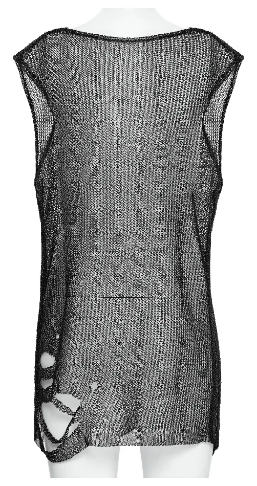 Anal EVEs SECRETS Trendy Gothic Punk Black Ripped Sleeveless Top