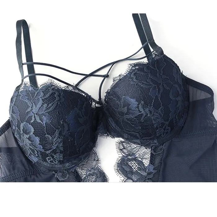 EVEs SECRETS Female Sex Toys Womens Hollow Bodysuit with Lace Sexy Jumpsuit with Bow Push Up Bra for Adult