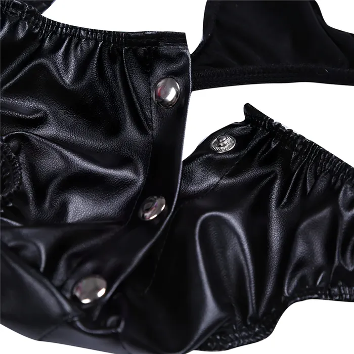 EVEs SECRETS Male Sex Toys Fashion Male PU Leather Lingerie Briefs Thong Triangle Panties with Press Buttons