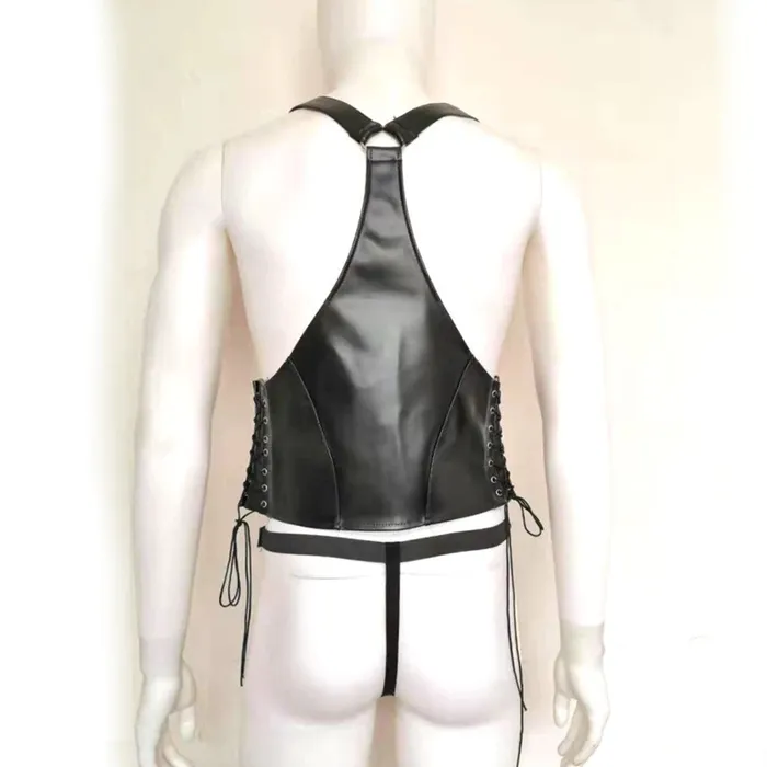 EVEs SECRETS Restraints Mens Sexy Black Vest and Briefs in BDSM Style Male PU Leather Fetish Outfits