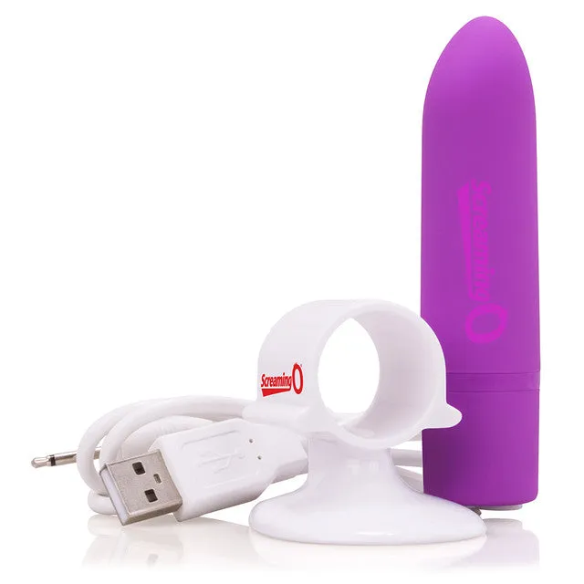 Screaming O 20 Function POSITIVE Rechargeable Purple Bullet Vibrator with Finger Cradle Screaming O Female Sex Toys