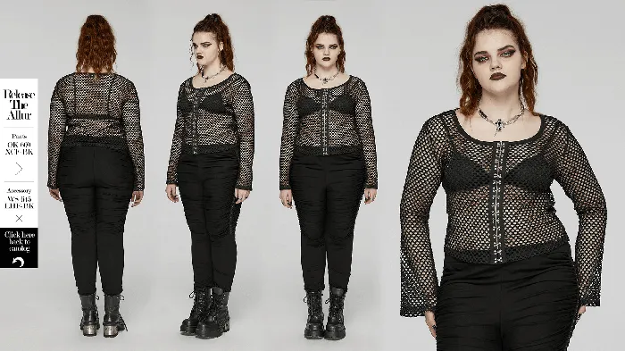 Womens Black Mesh Zipper Top with Long Sleeves EVEs SECRETS Anal