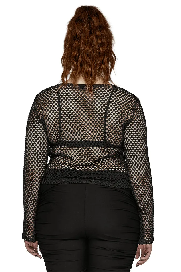 Womens Black Mesh Zipper Top with Long Sleeves EVEs SECRETS Anal