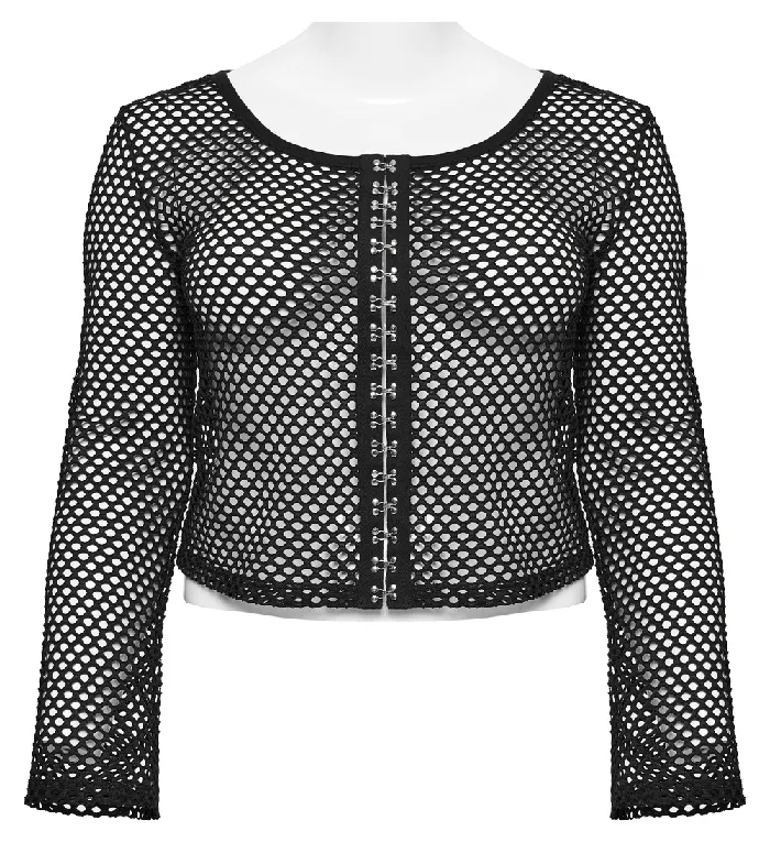 Womens Black Mesh Zipper Top with Long Sleeves EVEs SECRETS Anal